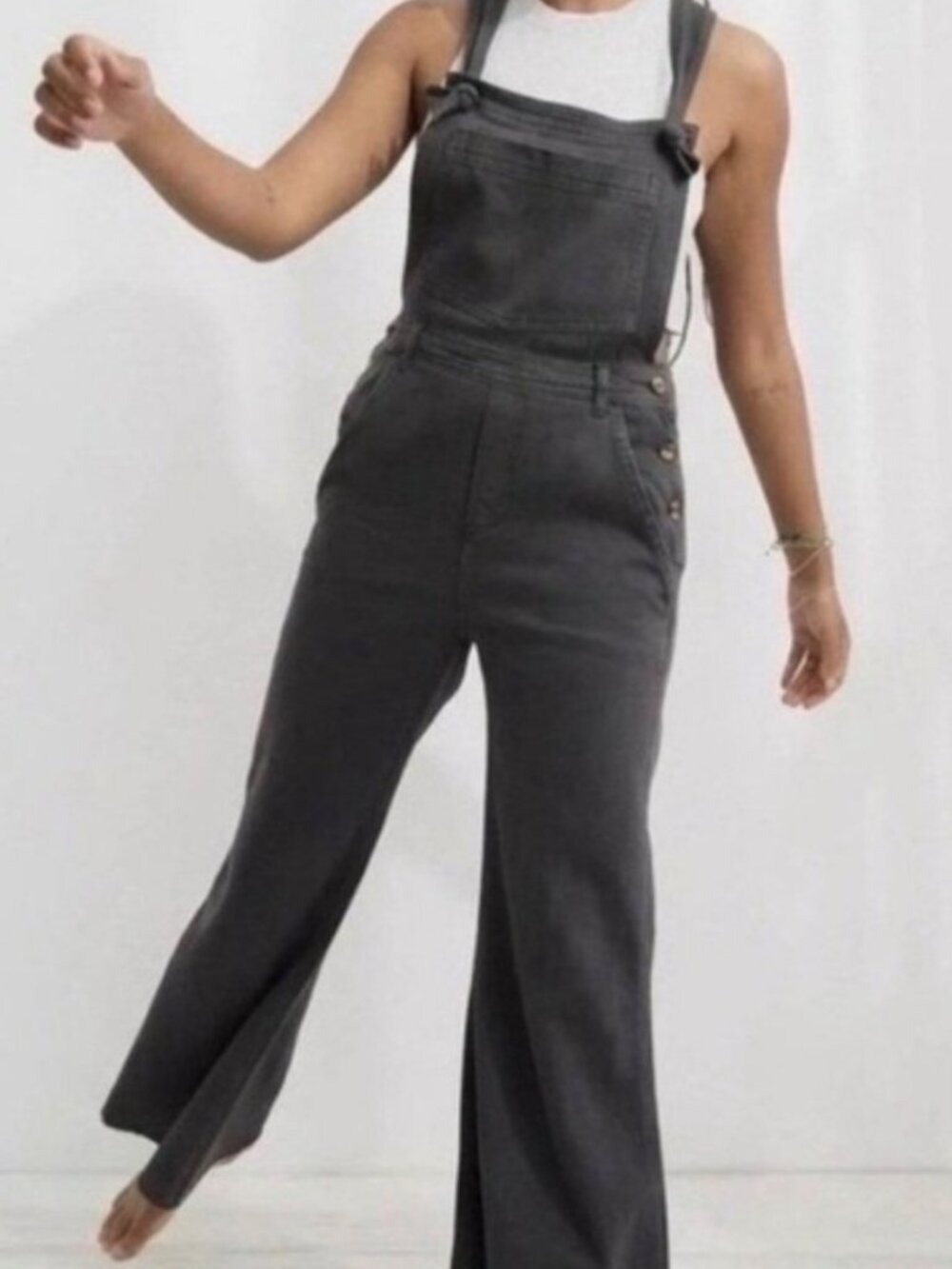 AERIE GRAY WIDE LEG RAW HEM OVERALLS LARGE NWT